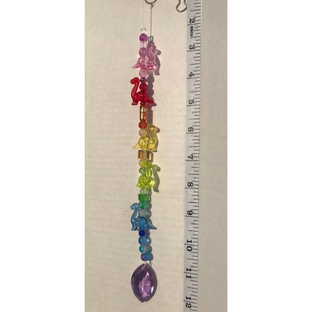 Dinosaur Beaded Suncatcher Rainbow Purple Crystal Prism Hanging Patio Decor - Picture 4 of 9